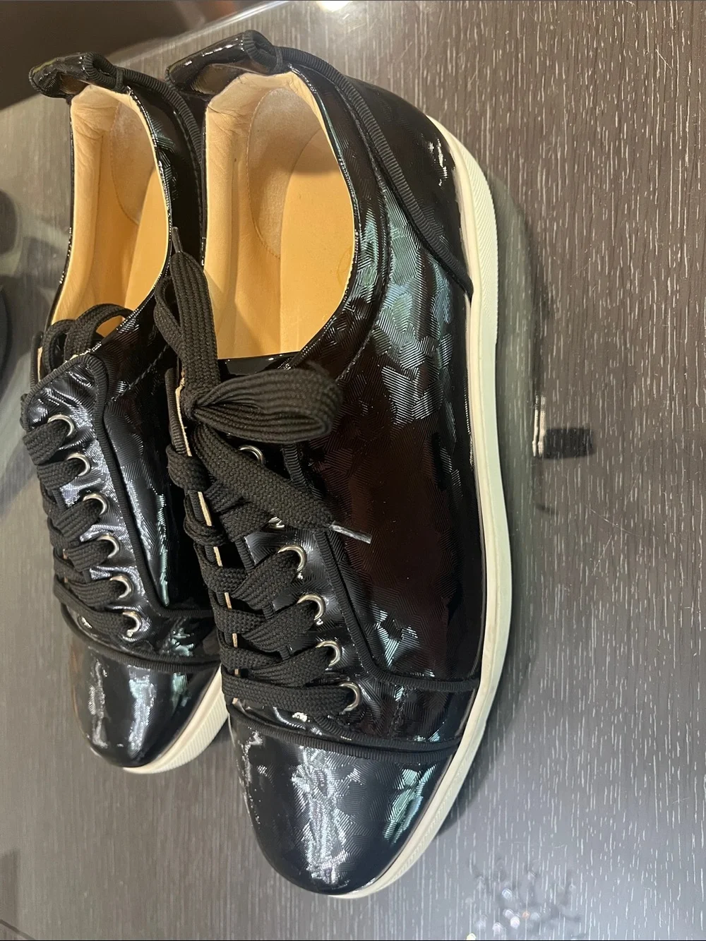 Christian Louboutin Black Patent Low-Top Sneakers